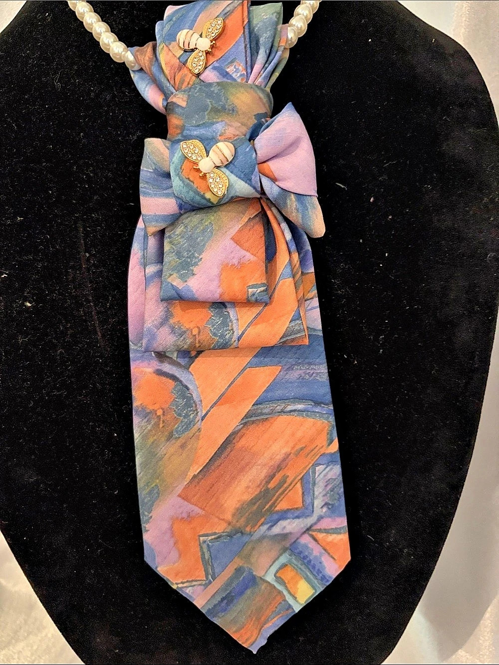 Abstract Tie Necklace in Blue & Pink Like New